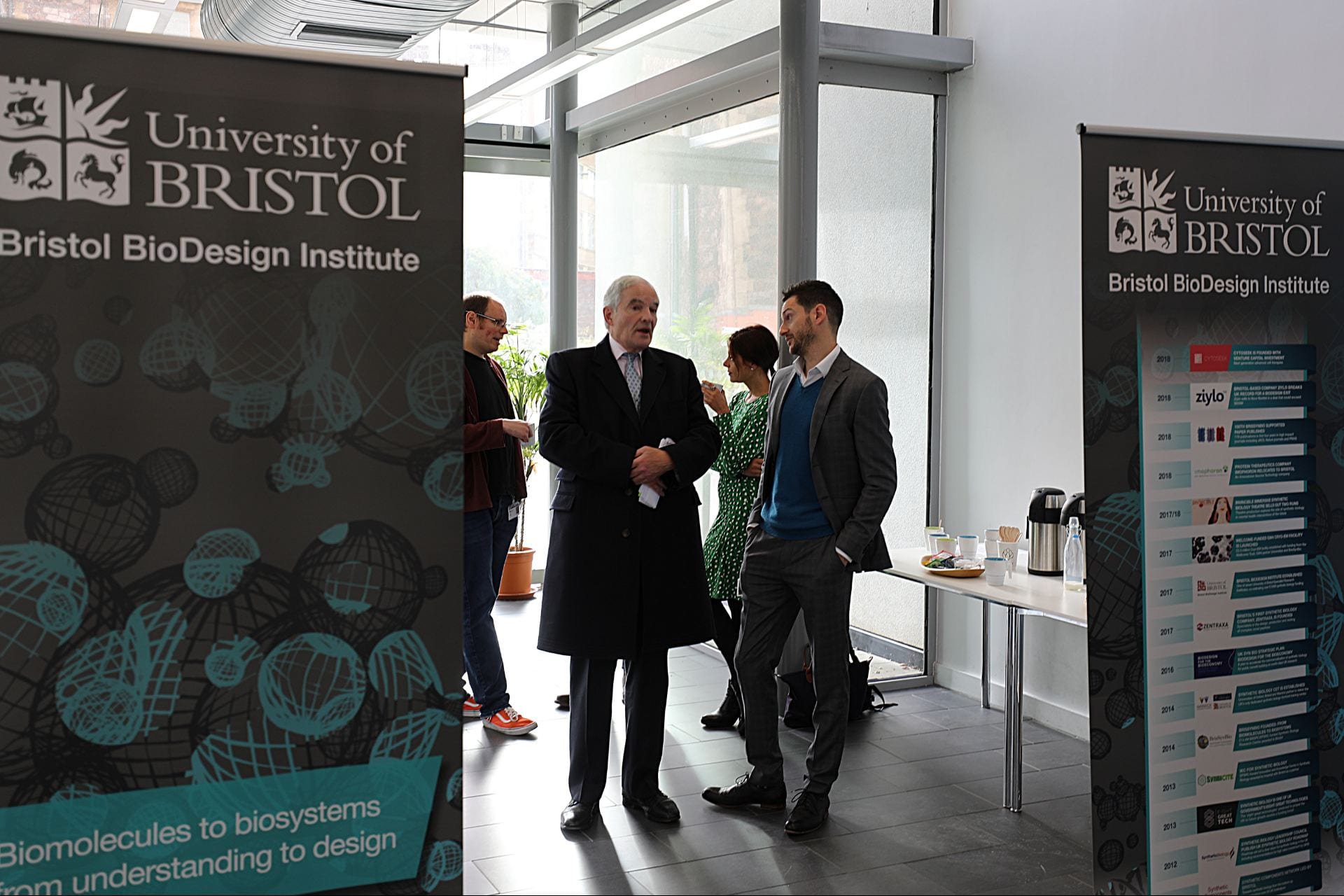 Lord Henley joins the team for coffee in the Life Sciences Building, University of Bristol